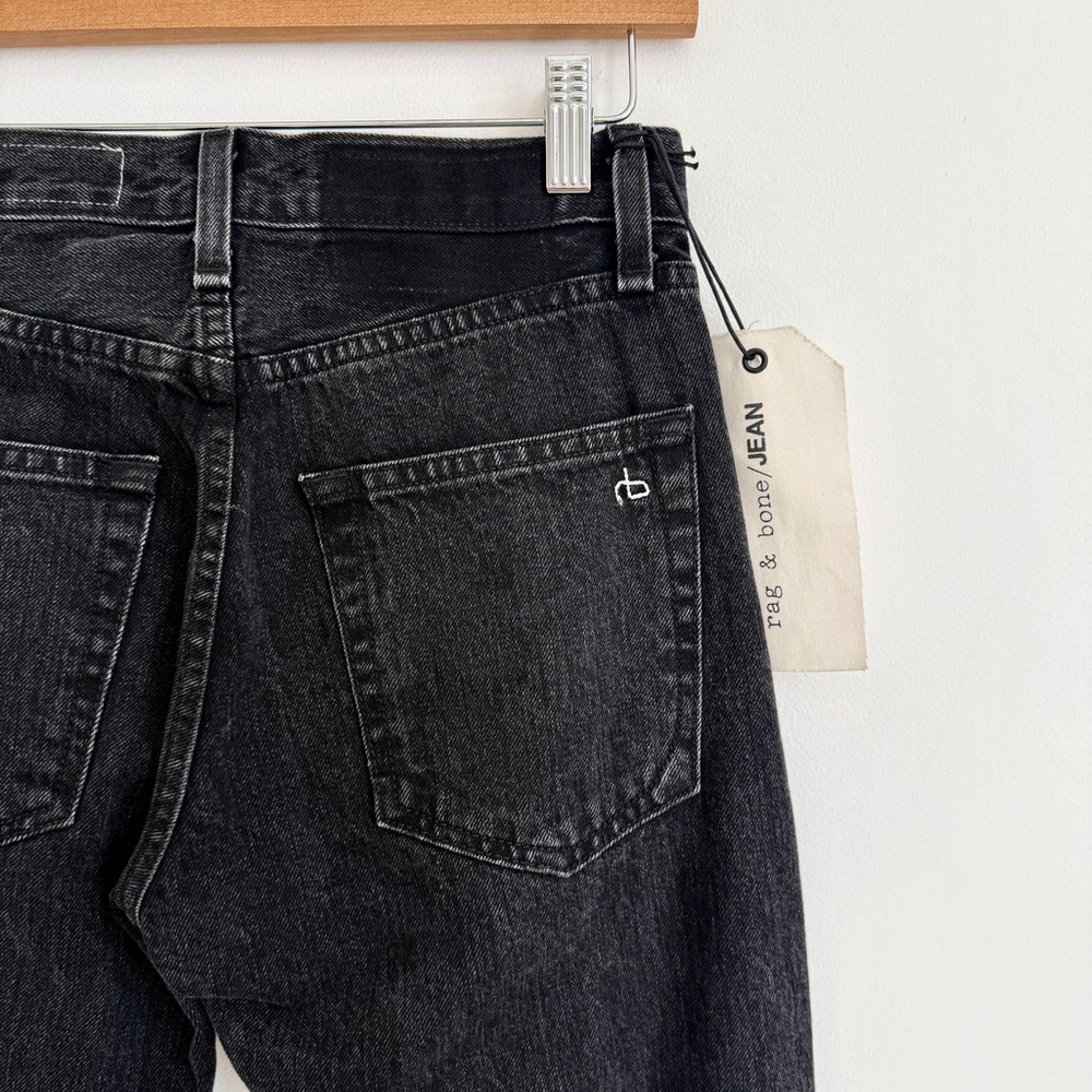 Rag & Bone Black Stone Distressed Raw Hem High Rise Slim Straight Jeans 24 New - Picture 6 of 14